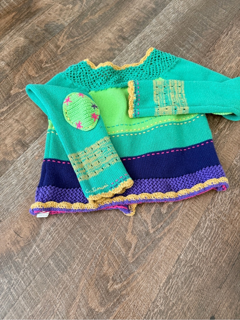 Catimini Green, Teal & Yellow Crochet-Trim Cardigan - Picture 7 of 9